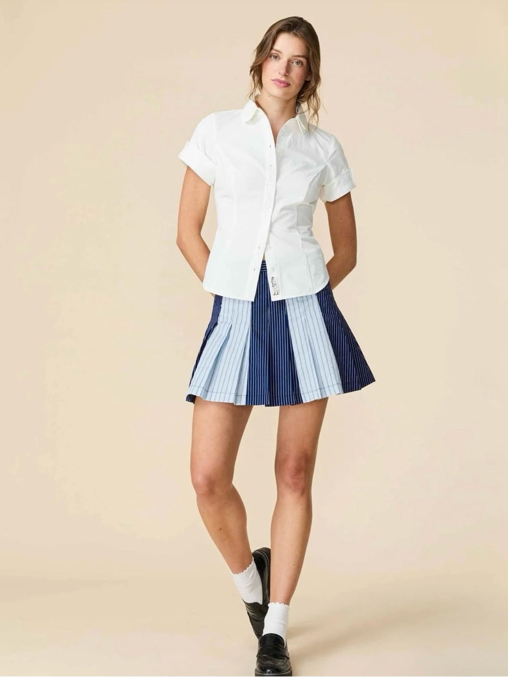Rowing Blazers Blue & Light Blue Striped Pleated Skirt